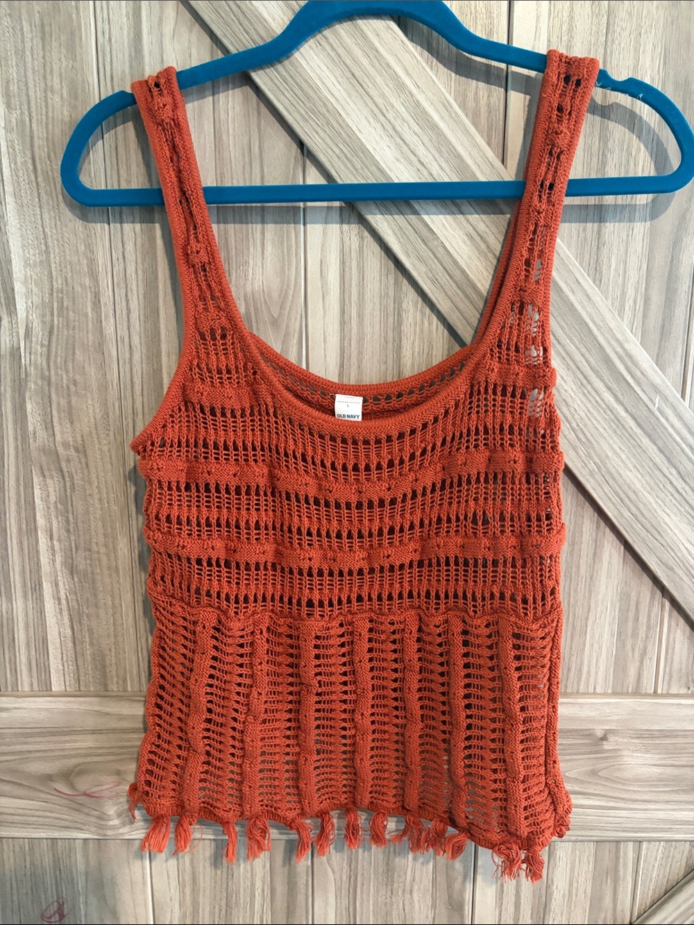 Crochet Fringe Tank Top in Rust Orange - Casual Summer Knit